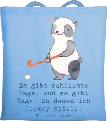 Produktbild von Mr. & Mrs. Panda Uni Tasche Panda Hockey spielen - Sky Blue - Geschenk, Hockeyschläger, Feldhockey, Tote Bag, totebag, Laptoptasche, Stoffbeutel, Verein, Shopping