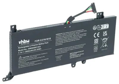 Produktbild von vhbw Akku kompatibel mit Asus X515JP, X515EAN, X515JA, X515EP, X515JAN, X515K, X515FA, X515J, X515F, X515JF Notebook (3800 mAh, 7,7 V, Li-Polymer)
