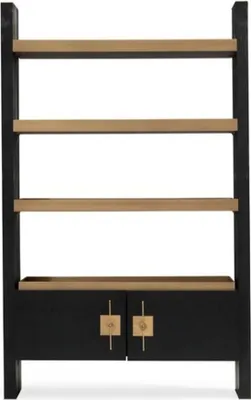 Produktbild von Design Schrank mit Regale Schranke Holz Schwarz Gold Holzschrank