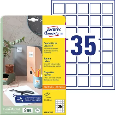 Immagine prodotto di AVERY Zweckform 6251REV-10 Etichette AVERY Zweckform, 35 x 35 mm, bianco