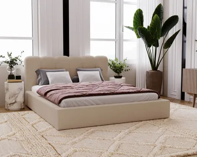 Produktbild von Diana Polsterbett 180x200 Boucle, Doppelbett mit Bettkasten, Lattenrost, Kopfteil - Polsterbett Beige (Anthology 3)