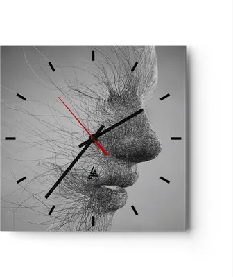 Produktbild von Wanduhr - Quadrat - Glasuhr - Gesicht Grafiken Fäden - 30x30cm - Schleichendes Uhrwerk - Lautlos - zum Aufhängen bereit - Dekoration Modern - Wanddekoration aus Glas - C3AC30x30-4324