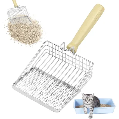 Produktbild von Katzenstreuschaufel Metall mit langem Griff, extra groß 29x14,5 cm, Aluminiumlegierung, 3/10mm Lochung