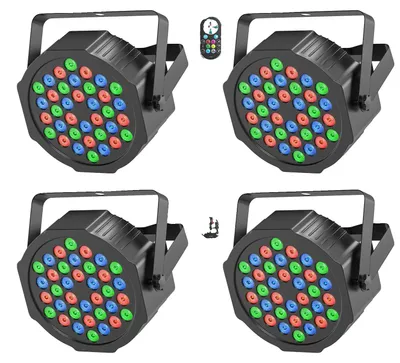 Imagen del producto de Focos de escenario, efectos RGB, control DMX, 4 enchufes tipo europeo
