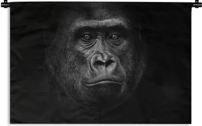 Produktbild von MuchoWow® Wandteppich Wandbehang Gorilla - Schwarz - Weiß - Tiere - Porträt 150x100 cm Tapisserie Dekoration Wandtuch - Waschbar - Tapisserien - Wand-Decke