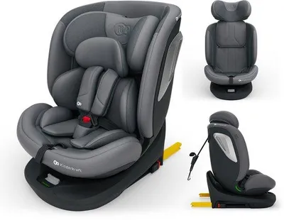 Image de Siège auto Kinderkraft I-GROW 2 PLUS pour enfants de 0 à 36 kg, I-SIZE 40-150 cm, pivotant à 360°, avec fixation Isofix, installation face à la route et dos à la route, gris