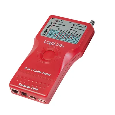 Zdjęcie produktu dla LogiLink Professional WZ0014 Tester okablowania LogiLink 5 w 1, z pilotem, czerwony