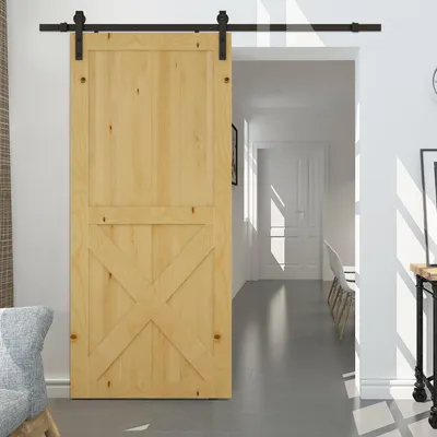 Produktbild von Schiebetür Gleitschienen-Bausatz, Komplettset Schiebetürbeschlag, Kohlenstoffstahl, Schwarz | 200 cm Schiene | max. 100 kg | für Holztüren 35–45 mm