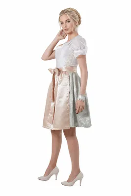 Produktbild von 2-teiliges Trachtenkleid (Kleid + Schürze) in Beige/Hellgrün/Gold, KI-generiertes Bild