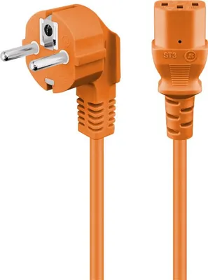 Immagine prodotto di Goobay 95290 Cavo di collegamento IEC angolato, 5 m, arancione, 5 m - spina di sicurezza (tipo F, CEE 7/7) > presa apparecchio C13 (collegamento IEC)