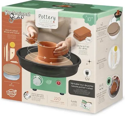Imagen del producto de Silecomplaza BUKI 5441 - Estudio profesional para alfarería - Torno eléctrico para alfarería – 220 revoluciones por minuto, plato de metal de 20 cm, 1 kg de arcilla, accesorios, a partir de 10 años