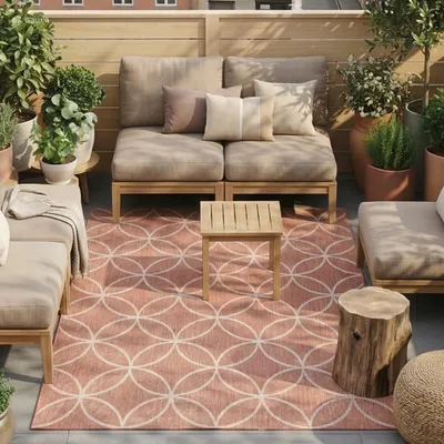 Produktbild von Volero - Geometrischer Outdoor Teppich - Faro Ripple Rosa - 230x330 cm - Balkon, Garten, Terrasse, Wintergarten - Boho