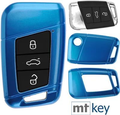 Produktbild von Auto Schlüssel Kunststoff Hülle ABS Plastik Schutz Cover Blau kompatibel mit VW Arteon T-Roc Passat B8 Skoda Superb KEYLESS SMARTKEY