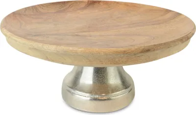 Produktbild von Riffelmacher Dekoteller mit Metallfuß 70349 - Schale aus Mangoholz - Natur Silber 30x13cm