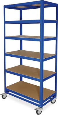 Produktbild von Regalwagen/Kommissionierregal mit 6 Ebenen, Tragkraft 200 kg, BxTxH 900 x 500 x 1905 mm, blau, RAL 5010