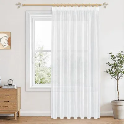 Produktbild von Unyqoos® Weißer halbtransparenter Vorhang – lichtdurchlässiger Voile mit 7,5 cm Faltenband, 1 Stück, H 225 cm, Breite wählbar 140–300 cm, für Wohn- & Schlafzimmer