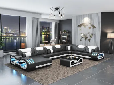 Produktbild von Ledersofa Ecksofa Garnitur Polster U Form Couch Sofa Design Eckgarnitur Sofas