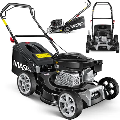 Produktbild von MASKO® Benzin Rasenmäher 5in1 Radantrieb EasyClean Reinigungsfunktion Mulchfunktion Seitenauswurf hohe Schnittbreite 8-fache Schnitthöhenverstellung | 4 Takt Motor | inkl. Fangkorb