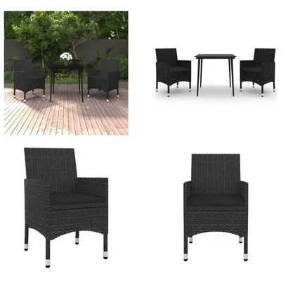 Image de vidaXL Ensemble de jardin 3 pièces avec coussins Poly Rotin et verre - Meubles de jardin - Meubles d'extérieur - Table et chaise de jardin