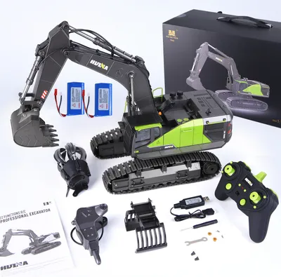 Produktbild von Ferngesteuerte Bagger Spielzeug, RC Bagger mit Voller Funktion Bagger Ferngesteuert mit Fernsteuerung und Metallschaufel Ferngesteuert mit Akku und Ladegerät+2. Akku+3 Aufsätze, Huina 1593