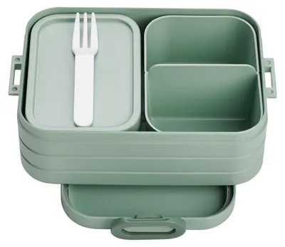 Produktbild von Mepal - Bento Brotdose Midi TAB - Brotdose mit Bento Box - Für 2 Sandwiches oder 4 Brotscheiben - Lunchbox für kleine Snacks & Reste - Brotdose Erwachsene Essenbox mit Fächern - 900 ml - Nordic sage