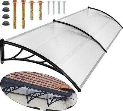 Image de Auvent & toit de fenêtre - montage mural - 200 cm polycarbonate - cadre aluminium - protection contre les intempéries et la pluie - gris foncé