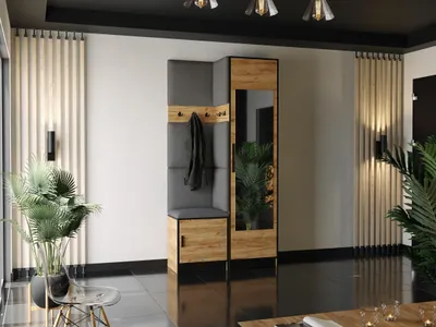 Produktbild von KIER FURNITURE Garderobe Roj11 - 106,4x205x39cm Eiche Craft Gold + Stoff Grau