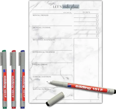 Produktbild von Menüplaner abwischbar inkl. 4 Markentifte - Essensplaner für Familie und WG - Wiederbeschreibbar & Nachhaltig -Tafel Whiteboard Menüplanung