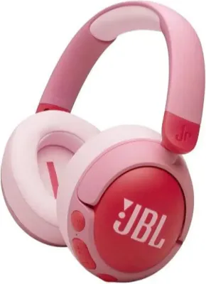 A product shot of pink and red JBL headphones.