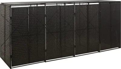 Image de Abri pour poubelle quadruple Noir 274x80x117 cm Résine tressée