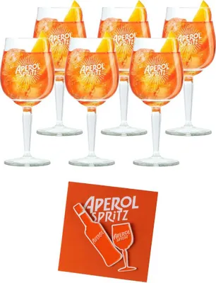 Produktbild von Aperol Spritz Geschenkpaket – 6 Gläser + 2 kultige Pins im Set