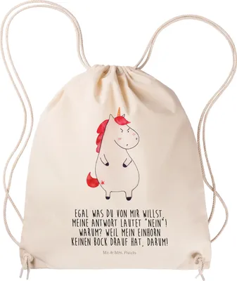 Produktbild von Mr. & Mrs. Panda Baumwollbeutel Einhorn Wut - Transparent - Geschenk, Nein, Turnbeutel, Stoffbeutel, Unicorn, Einhörner, Jutebeutel, Arbeit, wander rucksack, Sportbeutel