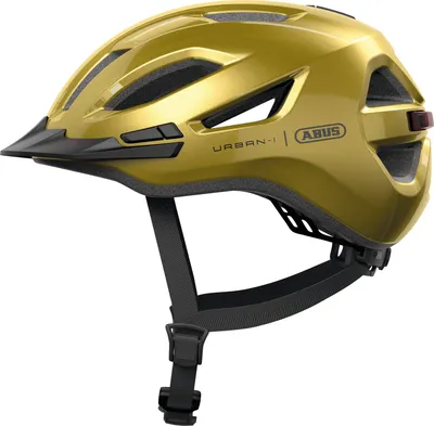 Image de Casque de ville ABUS Urban-I 4.0 - Casque de vélo avec lumière arrière rechargeable, 2 modes d'éclairage, visière, ouverture tressée et fermeture magnétique - pour jeunes, femmes et hommes - taille L, jaune