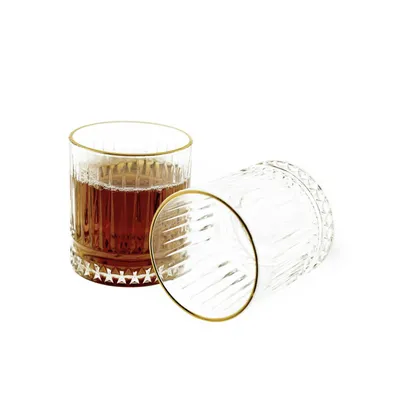 Produktbild von Almina Elisa 6 Tlg. Trinkgläser-Set Wasserglas mit Goldumrandung und Riffle Design 330 ml