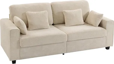 Produktbild von 3-Sitzer Sofa 211,5 cm mit tiefem Sitz und 4 Kissen, Samtoptik, Beige