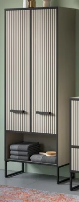 Produktbild von Bad Hochschrank "Scana" Sand schwarz Badschrank 2-türig 59 x 159 cm, Soft-Close