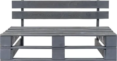 A gray wooden pallet bench shown from the front against a white background.