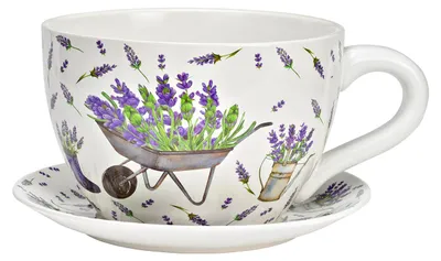 Productafbeelding van Plantenpot Lavendeldecor van keramiek, lila/wit (B/H/D 34x16x28 cm)