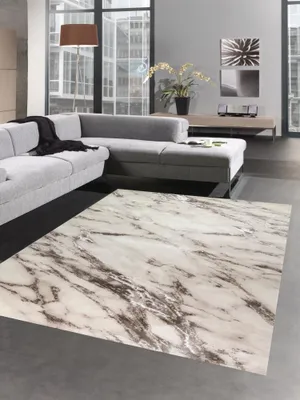 Produktbild von Teppich Wohnzimmer Marmorteppich creme beige Größe - 80 x 300 cm