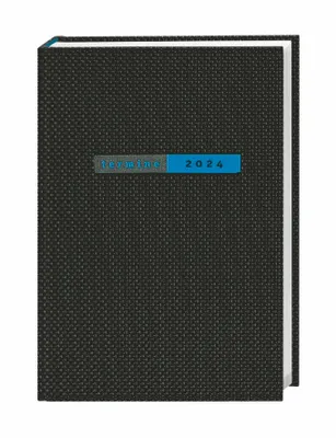 Produktbild von Schwarzer Terminer A5. Schicker Terminkalender 2024 mit hochwertigem Struktureinband. Buch-Kalender mit Lesebändchen. Wochenplaner 2024 mit 152 Seiten. Taschenkalender zum Planen von Terminen.