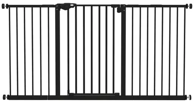 Produktbild von Türschutzgitter Treppenschutzgitter mit 17,5/20,3/30,5 cm Verlängerung Türgitter ohne Bohren mit Auto-Close für Breiten 74-147,5 cm Beidseitig Schwenkbar Metall Schwarz