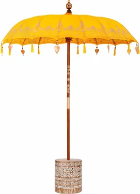 Image de vidaXL Parasol balinais avec socle jaune 185 x 185 x 260 cm