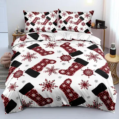 Productafbeelding van Bettenset, 2-delig, 135x200 cm + 80x80 cm, kerstsok 3D, microvezel, wit, met rits