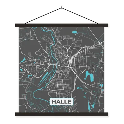 Produktbild von MuchoWow® Textilposter Stadtplan - Halle - Deutschland - Karte 90x90 cm mit schwarzem Rahmen - Magnetisches