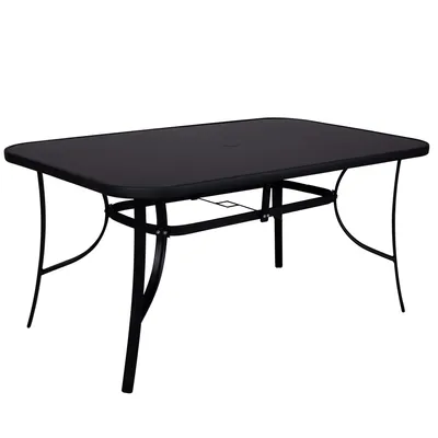 Produktbild von SPRINGOS Gartentisch mit Glasplatte Schirmloch 90 x 150 cm Hartglas Metallrahmen
