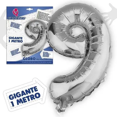 Zdjęcie produktu dla BALON FOLIOWY CYFRA 9 DUŻA 100 cm URODZINY SREBRNA
