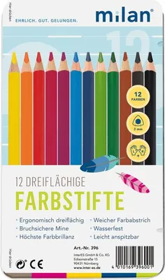 Obrázok produktu pre 12 Dreiflächige Farbstifte - im Metalletui