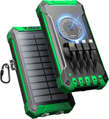 Produktbild von Solar Powerbank, 26800mAh Solar Ladegerät, Wireless Powerbank, Externer Akku, 15W Schnellladung mit 6 Ausgänge 3 Eingänge, Wasserdicht