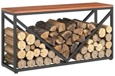 Produktbild von 2-in-1 Kaminholzregal für innen 98 x 28 x 50 cm erhöhtes Brennholzregal mit Ablage Trennwand Beistelltisch