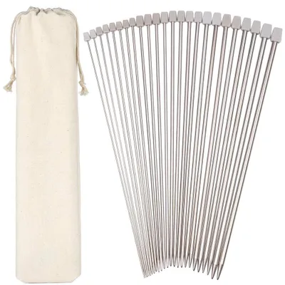 Produktbild von H&S Metall Stricknadeln Set - 11 Paar - Nadelspiel - Einspitzige Nadeln - Stricknadel Set mit Tasche zur Aufbewahrung - Rutschfester Griff - Versch.